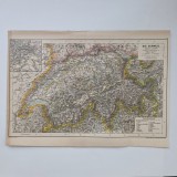 Harta Elvetia / Die Schweiz, tiparita in anul 1895, 35 x 25 cm, Europa
