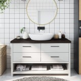 VidaXL Blat de baie, maro &icirc;nchis, 100x30x(2-6) cm, lemn masiv tratat