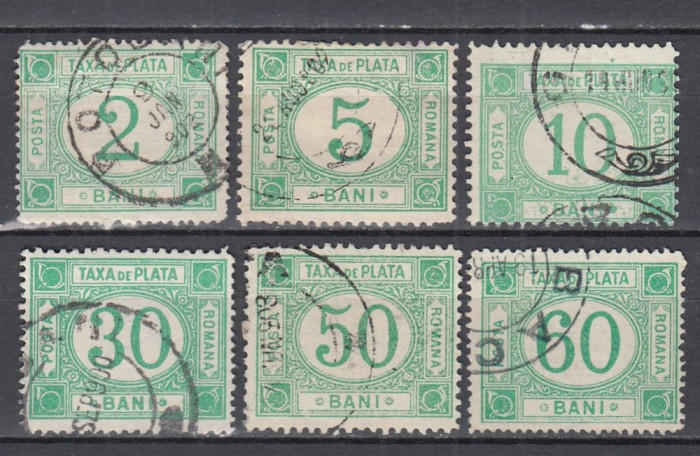 ROMANIA 1898 TAXE DE PLATA EMISIUNEA a VI-a FILIGRAN PR SERIE STAMPILATA