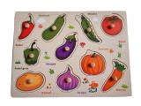 Puzzle din lemn cu Incastru, cu maner, Legume in Limba Romana