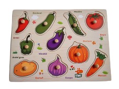 Puzzle din lemn cu Incastru, cu maner, Legume in Limba Romana