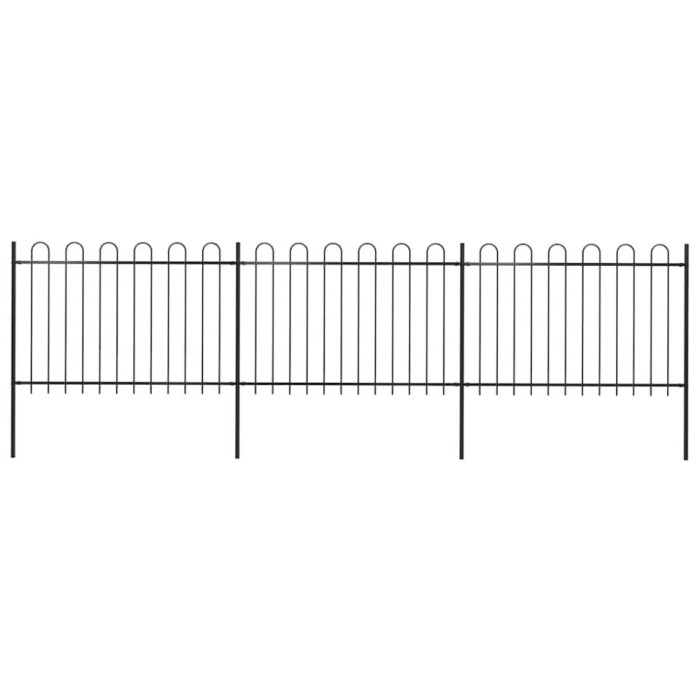 vidaXL Gard de grădină cu v&acirc;rf curbat, negru, 5,1 x 1,2 m, oțel