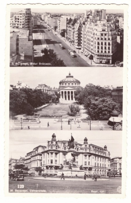 2333 - BUCURESTI, tramway, old car, Atheneum - old postcard, real Photo - unused
