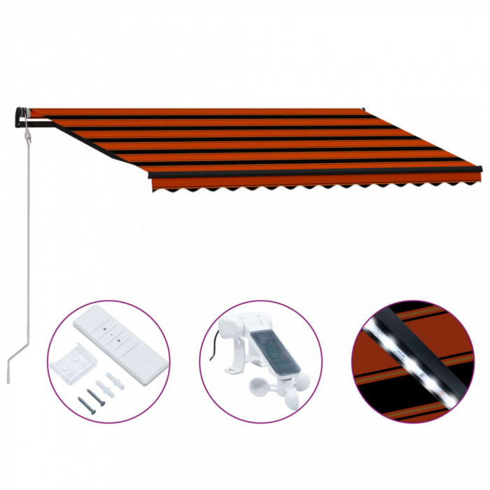 vidaXL Copertină retractabilă senzor v&acirc;nt LED oranj maro 400x300 cm