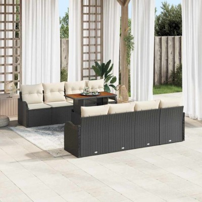 vidaXL Set de canapele pentru grădină cu pernă 7 pcs negru și crem foto