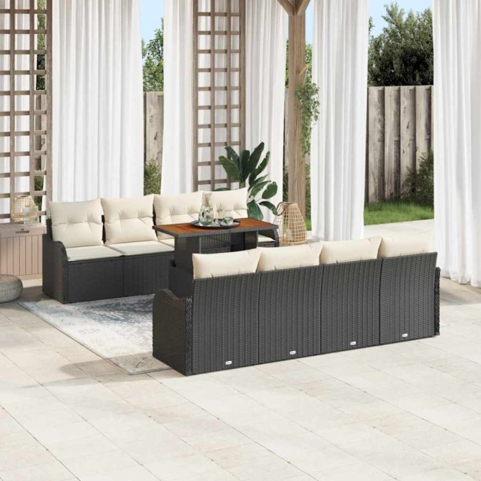 vidaXL Set de canapele pentru grădină cu pernă 7 pcs negru și crem