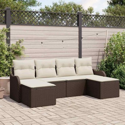 vidaXL Set de canapele pentru grădină cu pernă 6 pcs Maro Rattan poli 3345808 foto
