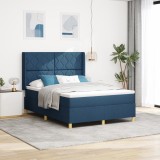 vidaXL Pat box spring cu saltea &amp; LED, albastru, 140x190 cm, textil
