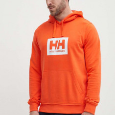 Helly Hansen hanorac de bumbac culoarea portocaliu, cu glugă, cu imprimeu 53289