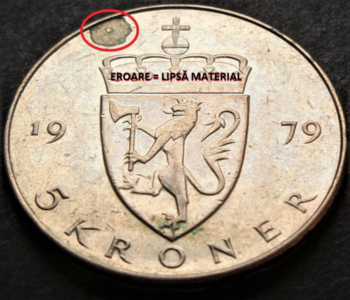 Moneda 5 COROANE / KRONER - NORVEGIA, anul 1979 *cod 3329 - EROARE