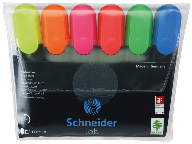 Textmarker Schneider Job, Varf Lat, 6 Culori/set - (g, O, V, R, A, R)