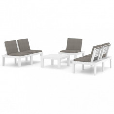 Set mobilier de gradina cu perne, 4 piese, alb, plastic GartenMobel Dekor