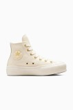 Converse teniși de piele Chuck Taylor All Star Lift femei, culoarea alb, A12764C