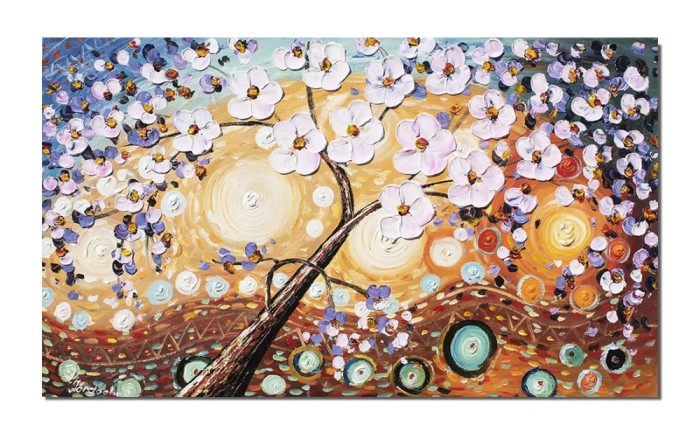 Tablou GIGANT pictat manual, Copacul vietii, 120x70cm ulei pe panza in cutit efect 3D, Mircea Iordache
