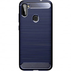 Husa Capac Spate Carbon Case Flexible Albastru SAMSUNG Galaxy A11/M11 foto