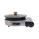 Aragaz camping cu oala si capac din sticla, 2.3 kW, aprindere electrica, gri