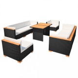 Set mobilier de gradina cu perne, 10 piese, negru, poliratan