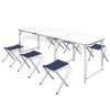 Set masa camping pliabila vidaXL, 180x60cm, cu 6 scaune, inaltime reglabila, alb