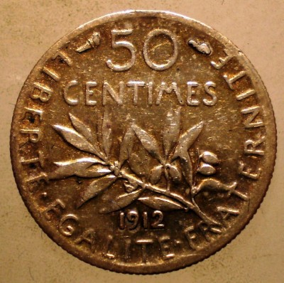 7.516 FRANTA 50 CENTIMES 1912 ARGINT foto