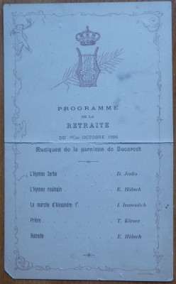 Programul Fanfarei Militare a Garnizoanei Bucuresti , Octombrie 1896 foto
