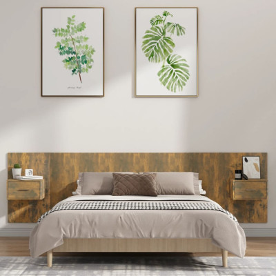vidaXL Tăblie de pat cu dulapuri, stejar fumuriu, lemn prelucrat foto