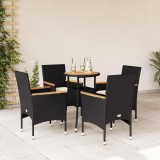 VidaXL Set mobilier grădină perne 5 piese negru poliratan/lemn acacia 3278718