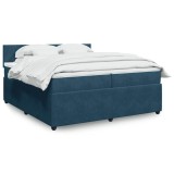 Cumpara ieftin Pat box spring cu saltea, albastru, 200x200 cm, catifea