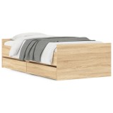 Cadru pat cu sertare, stejar sonoma, 75x190 cm, mic single