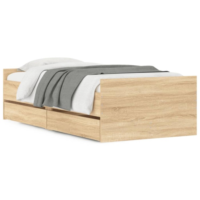 Cadru pat cu sertare, stejar sonoma, 75x190 cm, mic single
