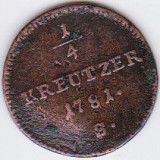 Ungaria Austria 1/4 krajczar kreuzer creitar 1781 S Szomolnok Schmollnitz, Europa, Cupru (arama)