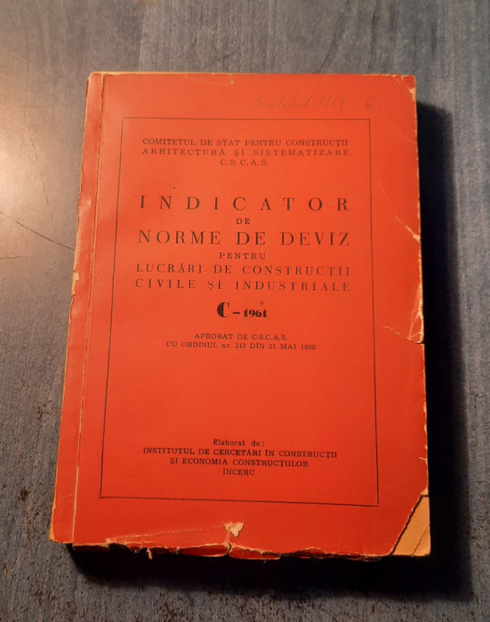 Indicator de norme de deviz pt. lucrari de constructii civile industrial C. 1961