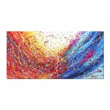 Tablou celebru gigant pictat manual living, birou, Compozitie abstracta, 140x70cm ulei pe panza, reproducere Jackson Pollock
