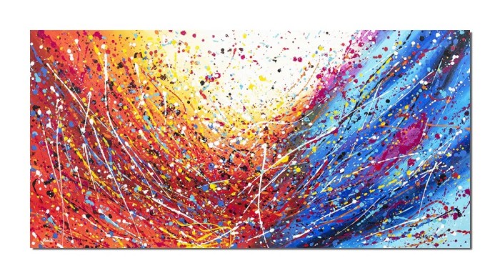 Tablou celebru gigant pictat manual living, birou, Compozitie abstracta, 140x70cm ulei pe panza, reproducere Jackson Pollock