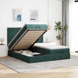 vidaXL Cadru de pat otoman cu saltele, catifea verde &icirc;nchis 180x200cm