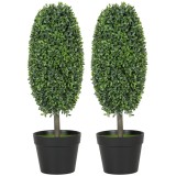 HOMCOM Set de 2 plante artificiale, Arbori de plastic rezistenți la UV &icirc;n ghiveci, Plastica, Ciment, Verde | Aosom Romania