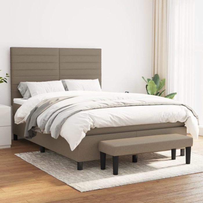 vidaXL Pat box spring cu saltea, gri taupe, 140x200 cm, textil 3136673