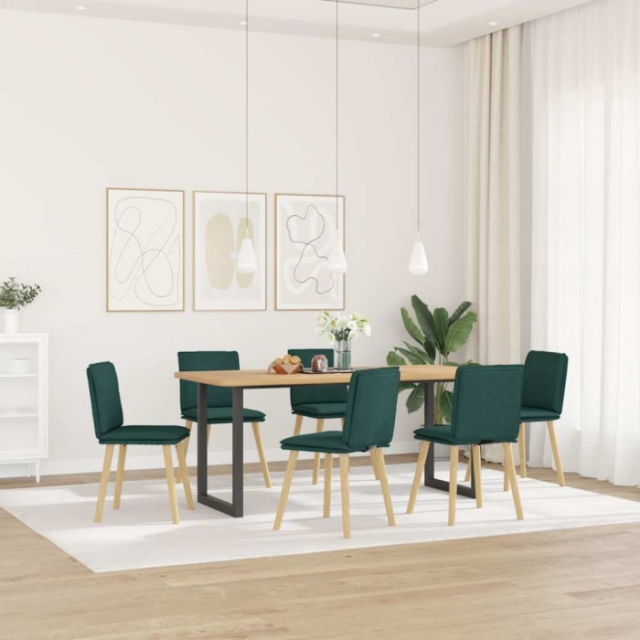 vidaXL Scaune de bucătărie, 6 buc., verde &icirc;nchis, material textil
