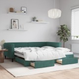 Cumpara ieftin Pat de zi cu extensie și sertare verde &icirc;nchis 100x200cm catifea
