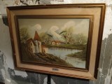 Tablou foarte mare - Peisaj cu castel - Semnat