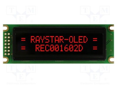 Afișaj OLED alfanumeric 16x2 RAYSTAR OPTRONICS 85x30x10mm roșu PIN 14 foto