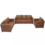 vidaXL Set canapea 3 piese, imitație piele &icirc;ntoarsă