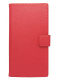Husa tip carte cu stand universala reglabila (Modern) rosie pentru telefoane cu diagonala de 4,7 - 5,1 inch, Cu clapeta, Piele Ecologica