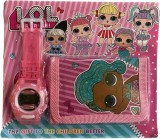 Cumpara ieftin Set Ceas Electronic Roz Copii + Portofel Lol Frozen, Curea Transparenta, 11x7cm, +3 Ani
