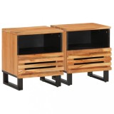Set 2 Noptiere Gossi Lemn Masiv Acacia 40x34x46 cm Sertar Compartiment Stil Industrial