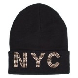 Caciula tricotata neagra cu strass NYC pentru femei, CMCLASS