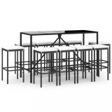 Set mobilier de gradina cu perne, 11 piese, negru, poliratan