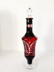 Sticla de cristal rubin gravat, pentru tuica, 32 cm inaltime foto