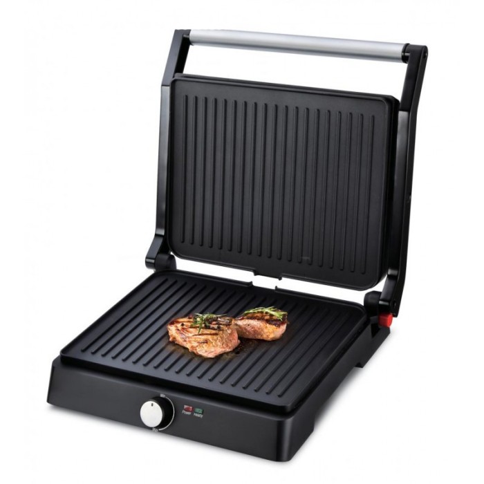 Grill electric Heinner, 2000 W, maner rece, 29 x 23 cm, Negru/Argintiu