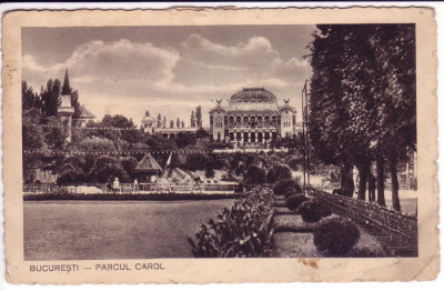 2 - Bucuresti - Parcul Carol, carte postala circulata / timbru taxa porto foto