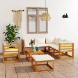 VidaXL Set mobilier de grădină, 8 piese, perne crem, lemn masiv acacia